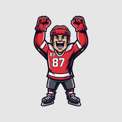 Obraz premium Excited Hockey Player Celebrating Victory with Arms Raised High