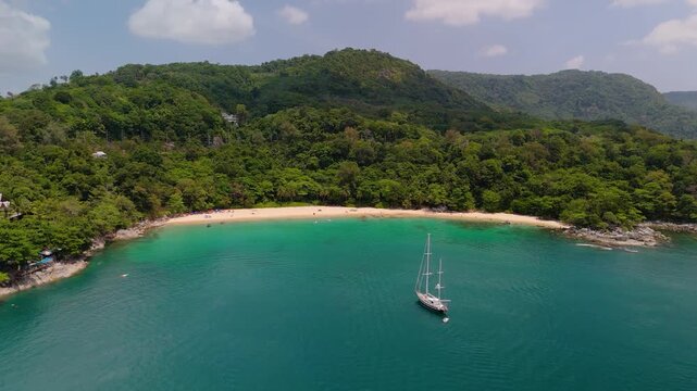 Stunning aerial views reveal Haad Laem Sing beach Phuket Thailand