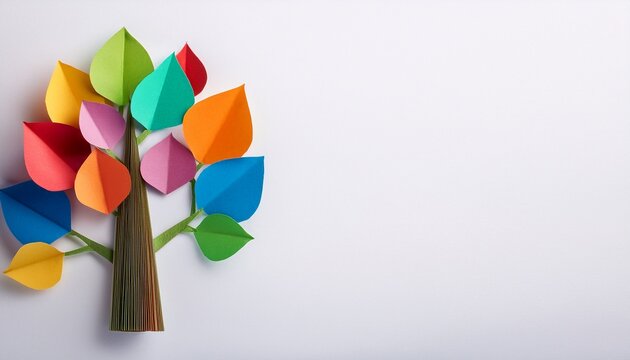 various color paper tree on white background; free space for text