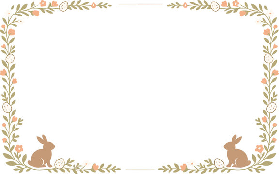 Easter bunny botanical border with floral accents and decorative eggs