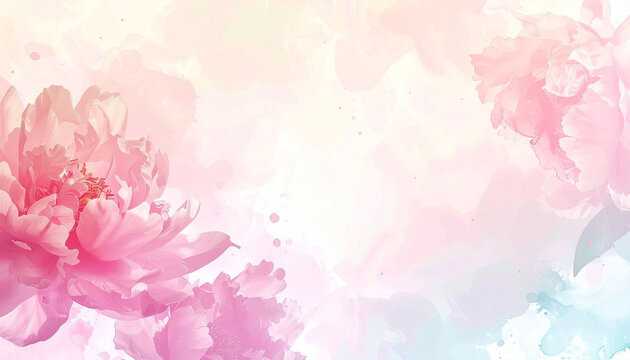 水彩風のピンクの芍薬の花の背景 文字入れ用の余白がある華やかな春素材