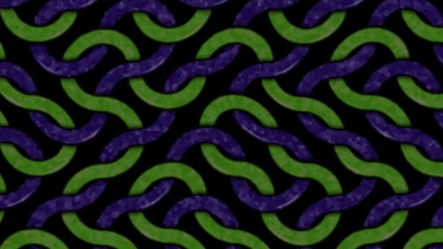 Seamless abstract pattern with interlocking green and purple chains