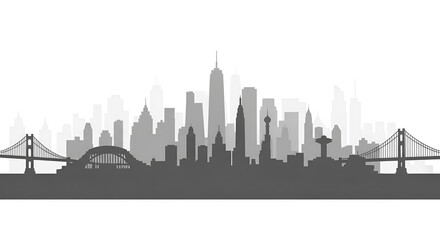 Obraz premium Modern City Skyline Silhouette with Bridges and Tall Buildings