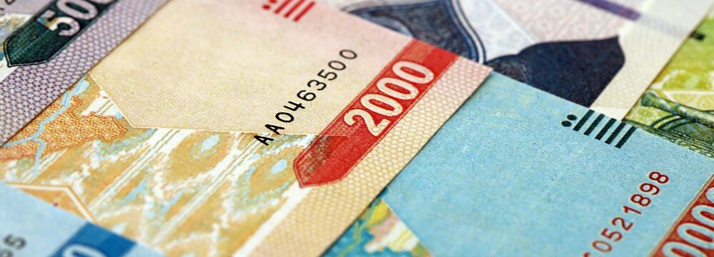 Uzbek som money bills pile on table. Uzbekistan banknotes of UZN currency close up. Concept of business, economy and banking in Uzbekistan