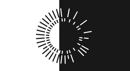 Obraz premium Dynamic black and white sunburst or starburst effect design element, radiating lines for abstract and energetic backgrounds.