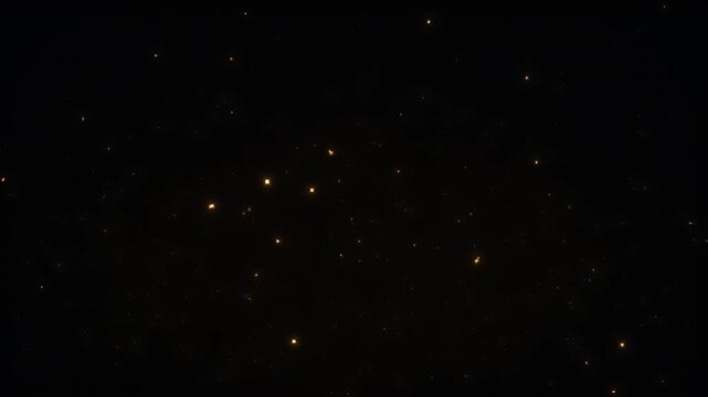 Enigmatic night scene with golden dust particles suspended in a dark abyss