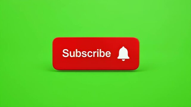 Bright green background with a red subscribe button and notification bell