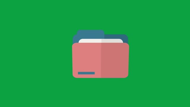 Red folder icon animation on green screen with opening and closing file documents