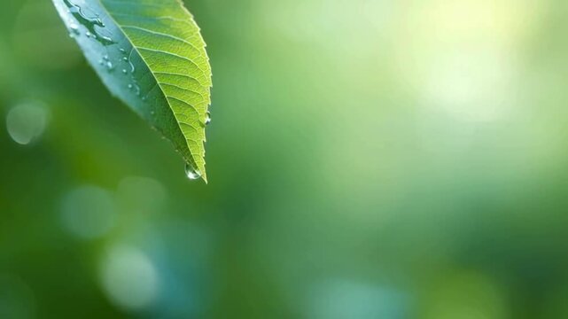 葉先から滴る水滴と自然の循環・サステナブルを象徴する環境背景動画素材