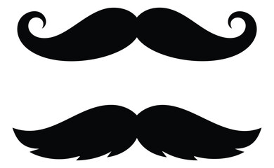 Silhouette icon set of 2 vintage mustache styles featuring handlebar and classic shapes for retro design