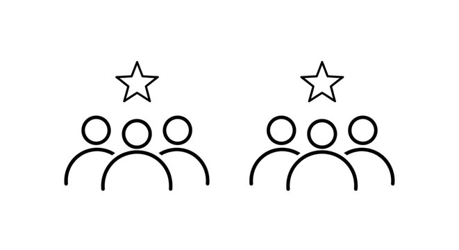 Two groups of three people each with stars above them indicating recognition or importance
