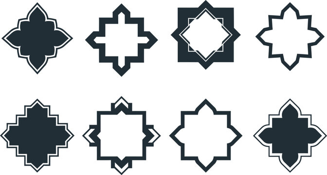 Islamic Ornament Geometric Frame Vector Set Isolated on White Background for Ramadan Kareem Decoration Greeting