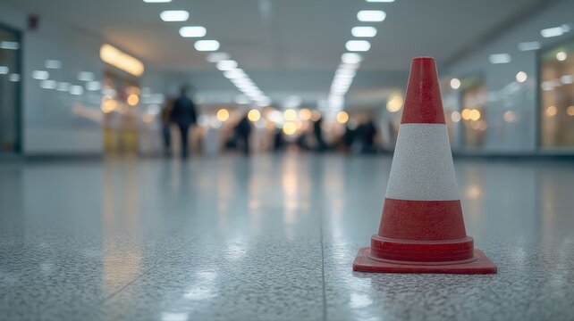 Warnkegel im &ouml;ffentlichen Raum zur Hervorhebung von Sicherheitsma&szlig;nahmen im Gesch&auml;ftsumfeld