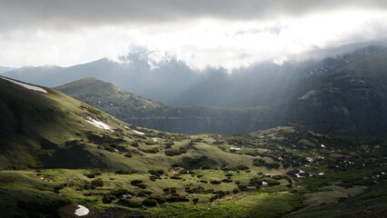 Fototapeta premium Dramatic sunrise over tundra valley in Rocky Mountain National Park, Colorado