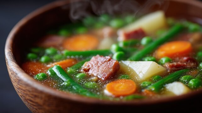 Gem&uuml;tliche Schleswig-Holsteiner Hausmannskost in rustikalem K&uuml;chenambiente, darunter Birnen-Bohnen-Speck-Eintopf mit leuchtenden Farben