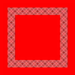 Obraz premium Vector illustration of a Ukrainian embroidery square frame inspired by traditional vyshyvanka ornament. Decorative geometric border in red and black colors created in cross stitch style