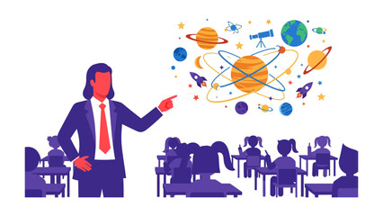 Cosmic Classroom: A dedicated educator, igniting young minds with a presentation on the vast cosmos, capturing the essence of learning and inspiration. © azizunnahar