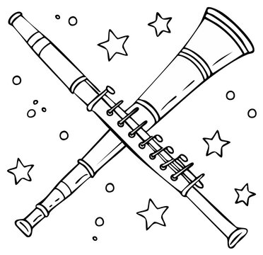 Crossed clarinets with stars musical instrument graphic