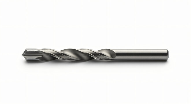 Close up of a metal drill bit isolated on white background