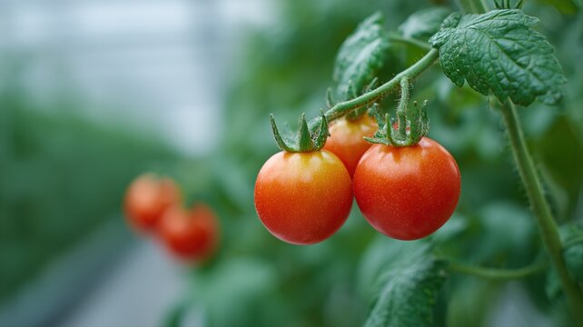 &Ouml;kologischer Landbau im deutschen Gew&auml;chshaus mit Tomaten und Gurken an Spalieren, der den Lebensraum n&uuml;tzlicher Insekten hervorhebt.