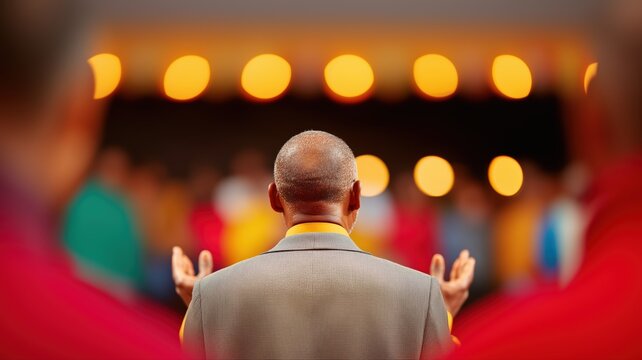 Leidenschaftliche Predigt des Pastors in einer &uuml;berf&uuml;llten Kirche, die emotionale Intensit&auml;t und spirituelle Hingabe zum Ausdruck brachte.