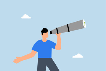 Fototapeta premium Financial forecast, Businessman uses binoculars to observe graphs and charts as financial professional