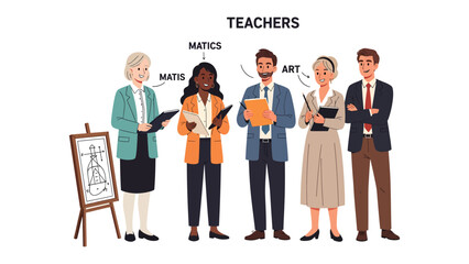 Teachers' group illustration: A group of educators stands united, embodying the spirit of mentorship and learning, symbolizing the dedication and knowledge. © Jannat