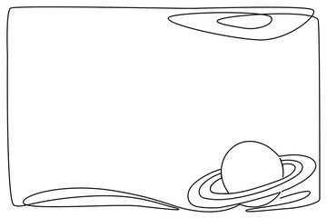 Line Art Abstract Planet Character. Funny Cute Child Room Artwork Symbol. Childish Outline Decorative Element. Birthday Greeting Card Simple Design. Astronomy School Lesson Icon   © Silkyinky