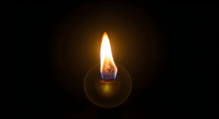 Candle Flame Burning With Blue And Yellow Fire On Dark Background