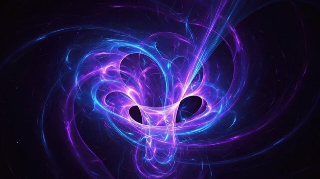 Vibrant Purple and Blue Swirling Vortex with Neon Lights, Abstract Digital Art, Futuristic Background, Cinematic Visual Effect, Isometric Design Element