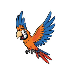 Fototapeta premium Vibrant orange and blue parrot in mid flight isolated on white background
