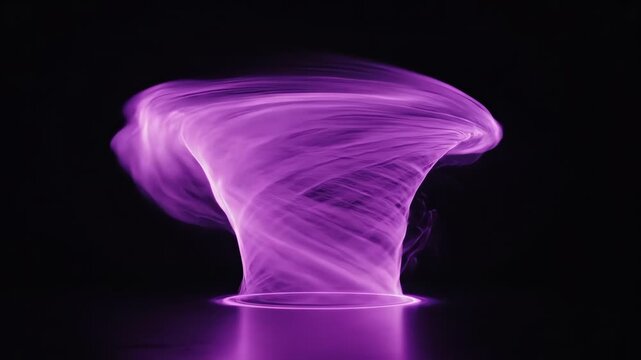 Abstract purple light sculpture swirling above water with flowing motion and vibrant glow in dark environment for creative design projects