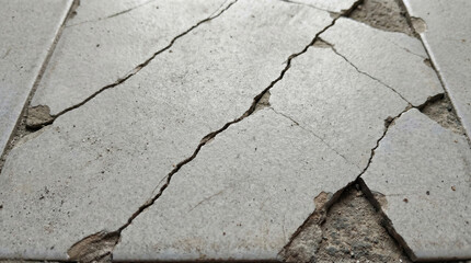 Obraz premium Close cracked and damaged grey floor tile