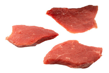 Veal pieces raw isolated on white background.