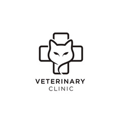 Obraz premium Modern veterinary clinic logo design with stylized cat silhouette and medical cross icon