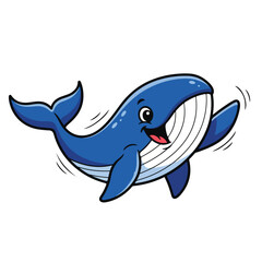 Naklejka premium Smiling cartoon whale swimming fast in ocean waters