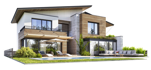 Plakat Modern house exterior with swimming pool and luxury patio