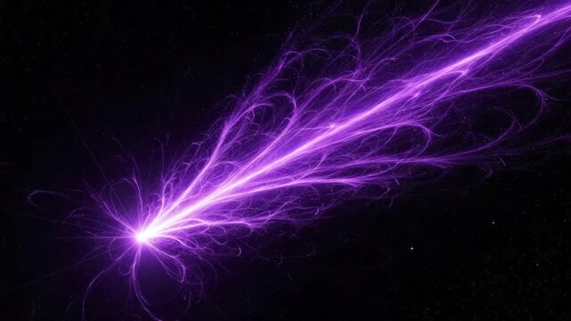 Vibrant Purple Lightning Bolt with Energetic Discharge on Black Background - Dramatic Electric Spark Illustration with Dynamic Energy and Vibrant Colors