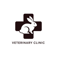 Fototapeta premium Veterinary clinic logo with rabbit and medical cross for pet health