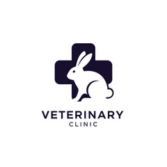 Fototapeta premium Veterinary clinic logo with rabbit and medical cross for pet health