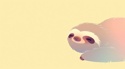 Fototapeta premium Sloth lying down and sleeping with relaxed expression on soft pastel yellow background