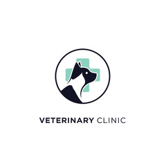 Cat silhouette medical cross circle logo. veterinary clinic symbol. animal care health emblem