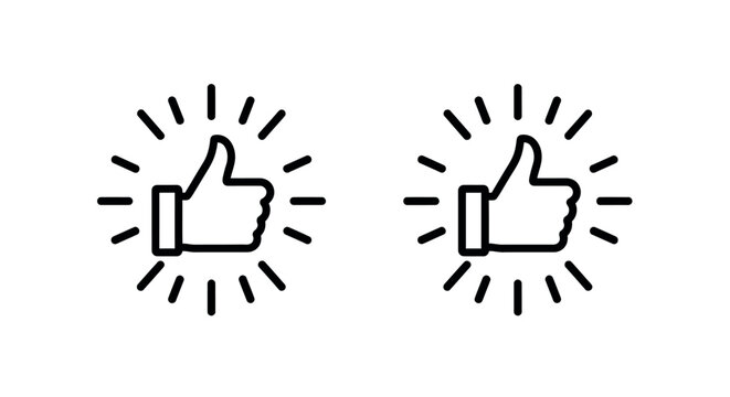 Two thumbs-up icons radiating positive energy with light beams