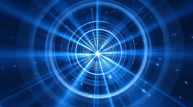 Abstract blue tunnel with circular light rings converging to a central point