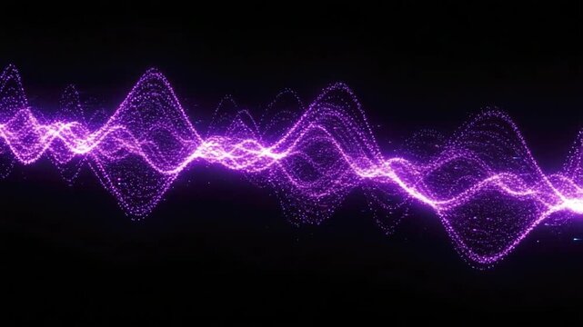 Vibrant Purple Sound Waveform with Glowing Particles on Dark Background - Energetic Digital Art for Music and Technology Themes
