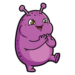 Naklejka premium Purple cartoon monster with antennae and spots on white background