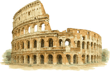 Naklejka premium Watercolor vector realistic illustration of a Colosseum