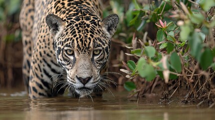 Jaguar searches for food by the Rio Cuiaba in Brazil's Pantanal.