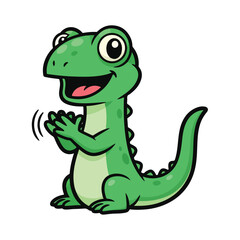 Fototapeta premium Cheerful green dinosaur clapping with excitement and joy