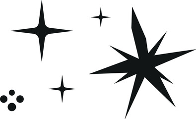 Obraz premium Star sparkle burst shapes set including shining twinkle and starburst symbols decorative black vector illustration isolated on white background